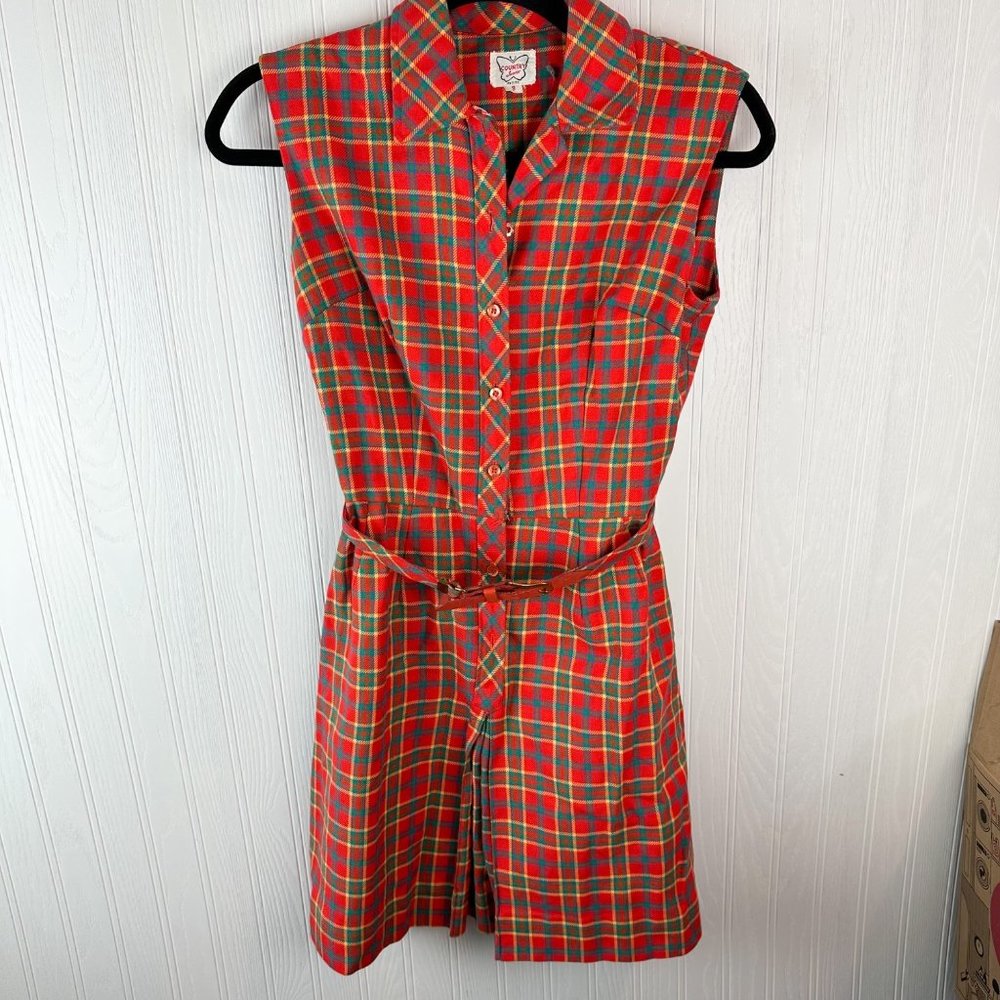 Country Junior Red plaid skort jumper Vintage Size‎ 9 petite